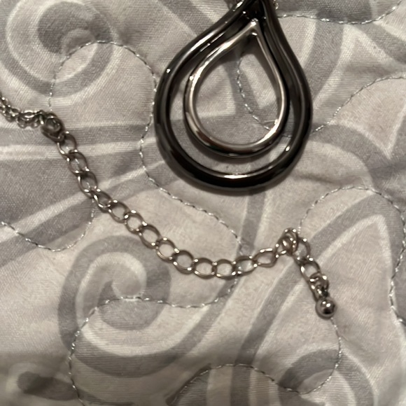 Lia Sophia necklace-double tear drop silver & hematite $15! - Picture 3 of 3